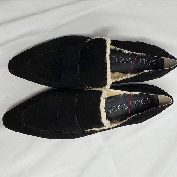 SOLE SOCIETY loafer Bettina black leather faux fur lined shoe 9.5 - Picture 3 of 8
